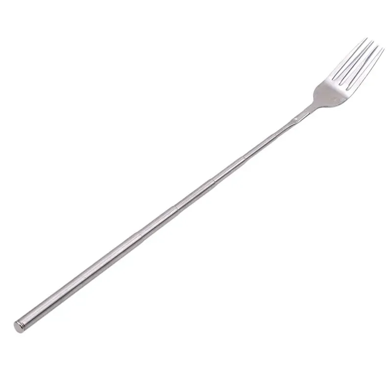 Silver Stainless Steel Telescopic Extendable Fork - Long BBQ Meat, Fruit, Dessert Cutlery for Kitchen & Barbecue thumbnail 6