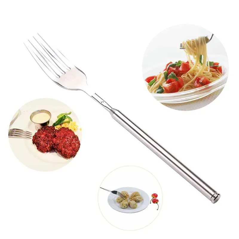 Silver Stainless Steel Telescopic Extendable Fork - Long BBQ Meat, Fruit, Dessert Cutlery for Kitchen & Barbecue showcase 1