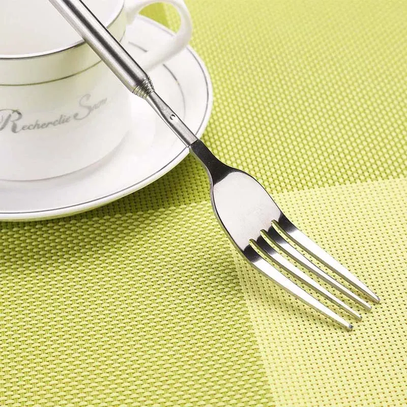 Silver Stainless Steel Telescopic Extendable Fork - Long BBQ Meat, Fruit, Dessert Cutlery for Kitchen & Barbecue thumbnail 3