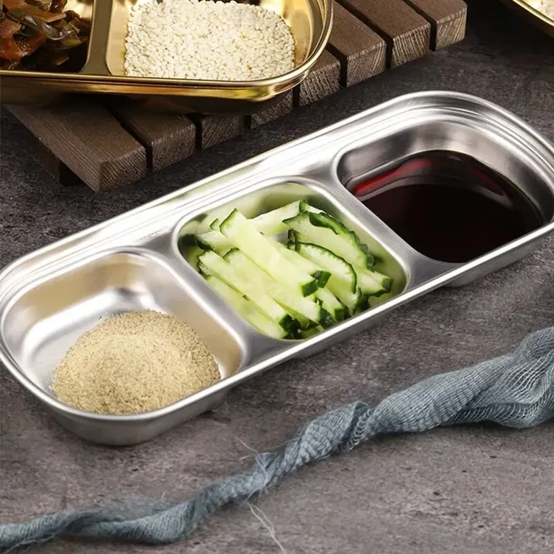 304 Stainless Steel 3-Compartment Dipping Tray for BBQ Restaurants & Home Use - Durable Seasoning Sauce Holder for Condiments thumbnail 4