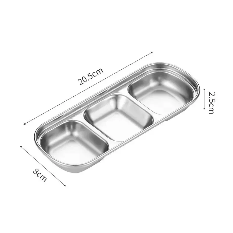 304 Stainless Steel 3-Compartment Dipping Tray for BBQ Restaurants & Home Use - Durable Seasoning Sauce Holder for Condiments thumbnail 6