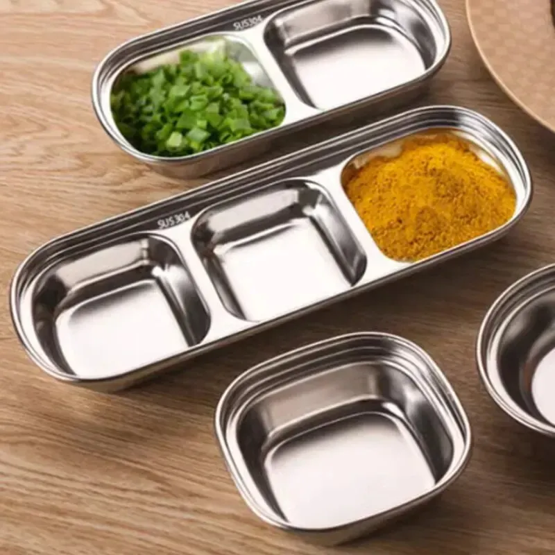 304 Stainless Steel 3-Compartment Dipping Tray for BBQ Restaurants & Home Use - Durable Seasoning Sauce Holder for Condiments thumbnail 2