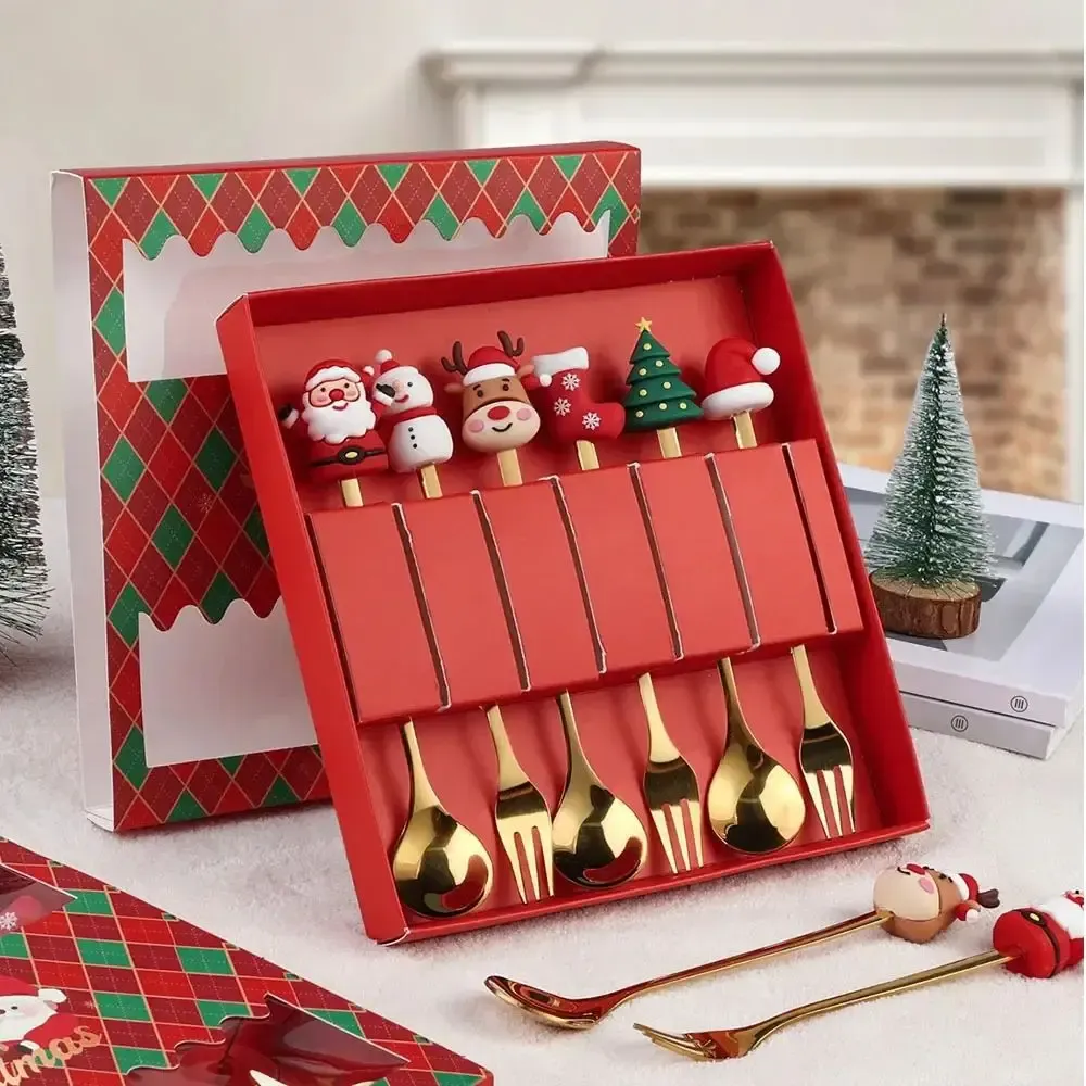 Christmas Themed Cutlery Set - Stainless Steel Cartoon Santa Spoon & Fork, 2/4/6pcs Holiday Gift Decoration for Parties & Kitchen thumbnail 2