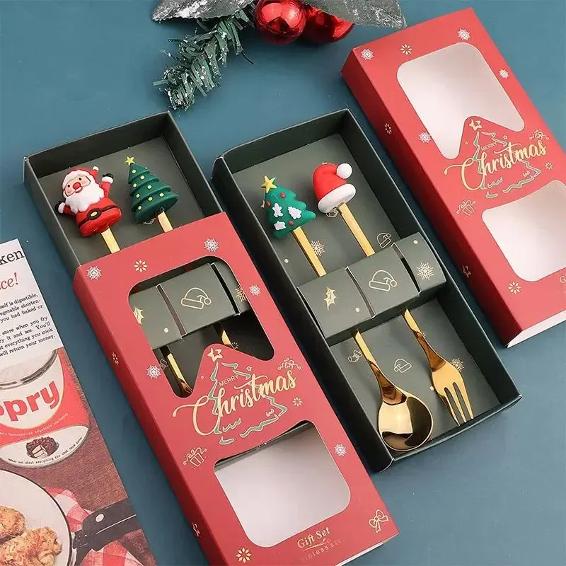 Christmas Themed Cutlery Set - Stainless Steel Cartoon Santa Spoon & Fork, 2/4/6pcs Holiday Gift Decoration for Parties & Kitchen thumbnail 4