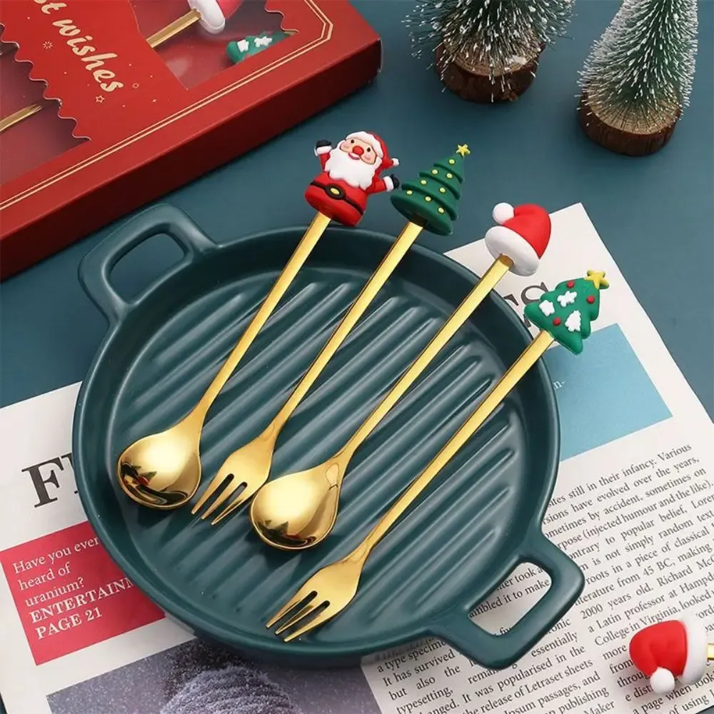 Christmas Themed Cutlery Set - Stainless Steel Cartoon Santa Spoon & Fork, 2/4/6pcs Holiday Gift Decoration for Parties & Kitchen showcase 7