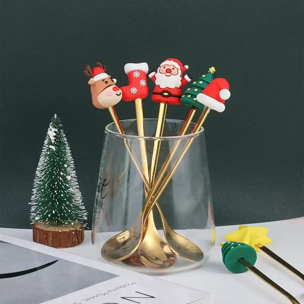 Christmas Themed Cutlery Set - Stainless Steel Cartoon Santa Spoon & Fork, 2/4/6pcs Holiday Gift Decoration for Parties & Kitchen thumbnail 6