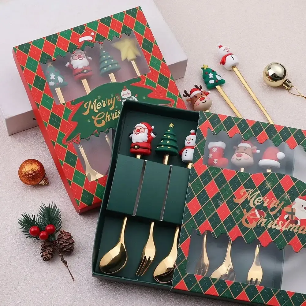 Christmas Themed Cutlery Set - Stainless Steel Cartoon Santa Spoon & Fork, 2/4/6pcs Holiday Gift Decoration for Parties & Kitchen thumbnail 3