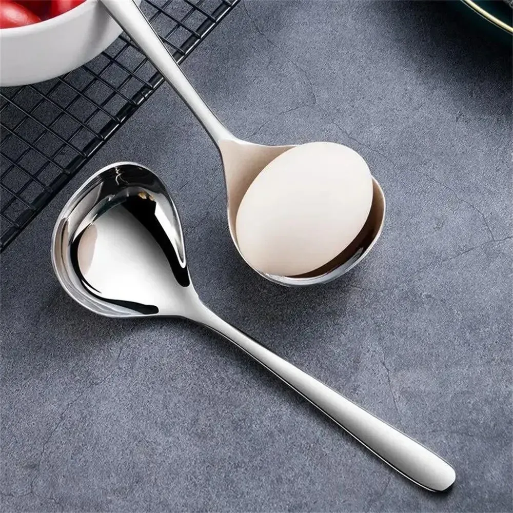 304 Stainless Steel Soup Spoon - Large Head, Long Handle, Thickened Deep Bowl for Rice, Porridge, Stews - Durable & Easy Clean Kitchen Utensil