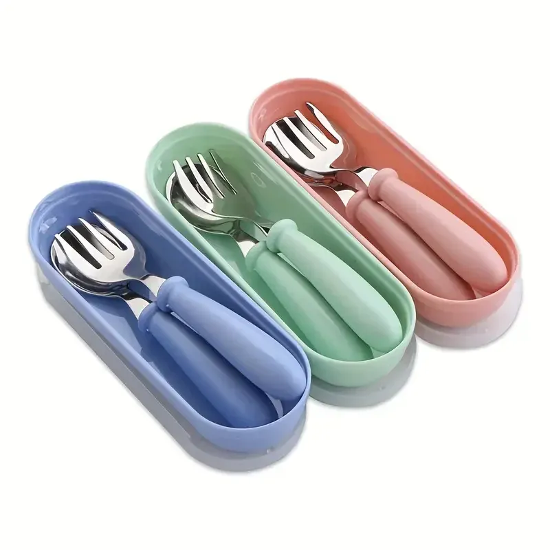 2-Piece Stainless Steel Baby Cutlery Set with Portable Box - Ideal Gift for Toddlers & Infants, Safe & Durable Utensils for Mealtime thumbnail 1