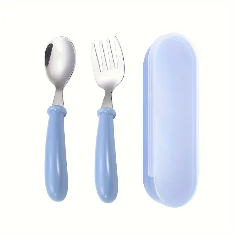 2-Piece Stainless Steel Baby Cutlery Set with Portable Box - Ideal Gift for Toddlers & Infants, Safe & Durable Utensils for Mealtime thumbnail 5