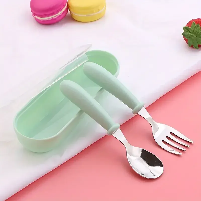 2-Piece Stainless Steel Baby Cutlery Set with Portable Box - Ideal Gift for Toddlers & Infants, Safe & Durable Utensils for Mealtime showcase 1