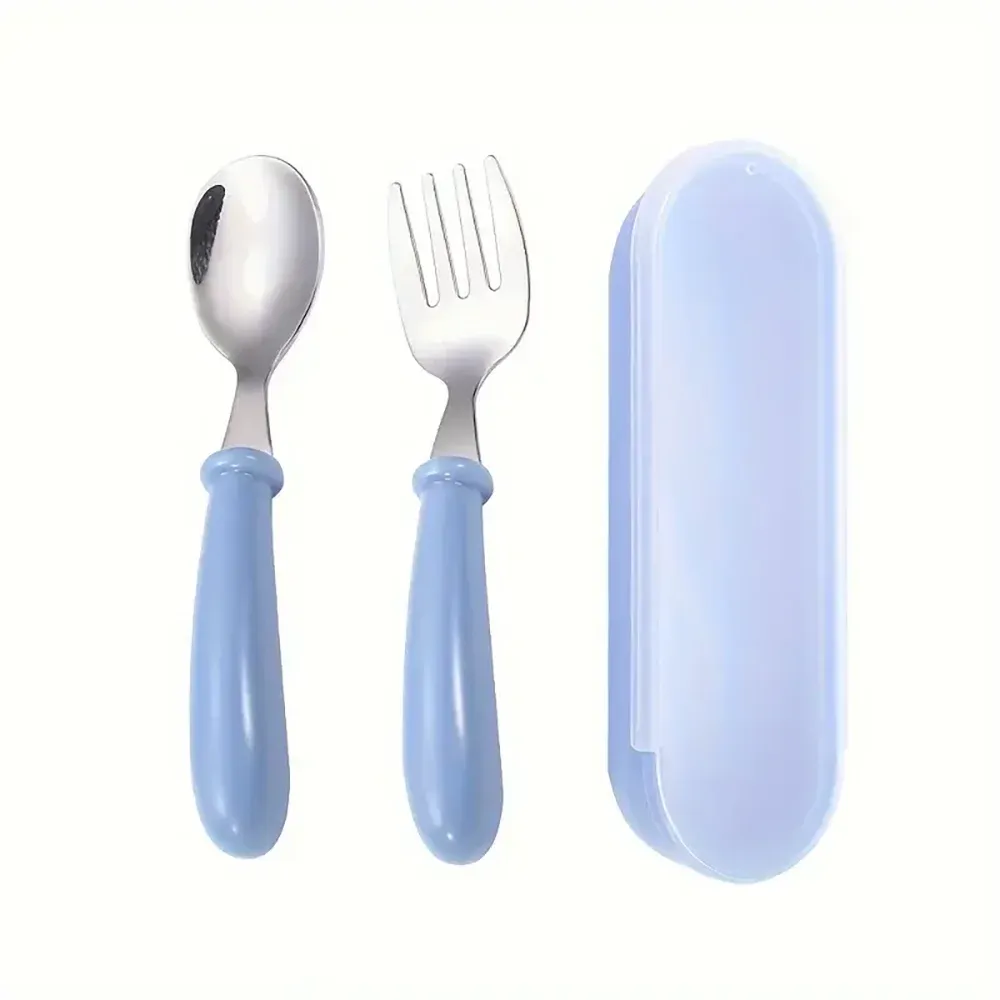 2-Piece Stainless Steel Baby Cutlery Set with Portable Box - Ideal Gift for Toddlers & Infants, Safe & Durable Utensils for Mealtime showcase 2