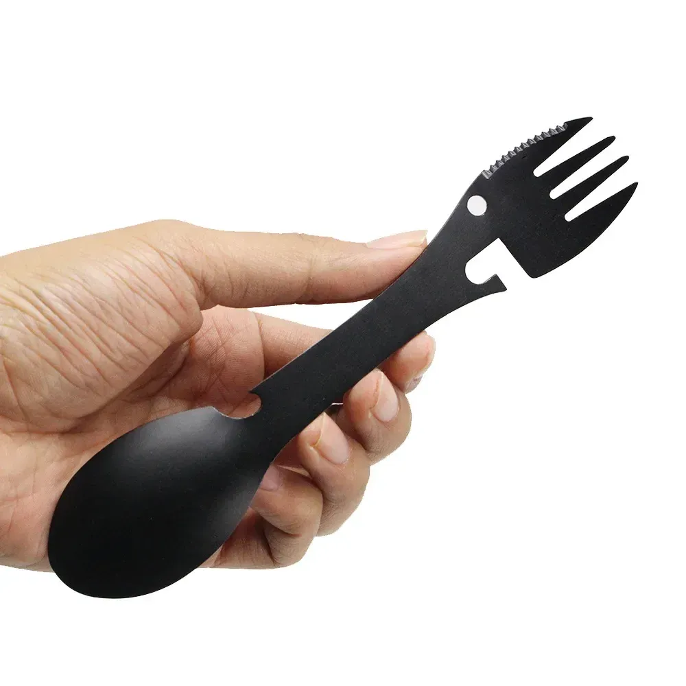 5-in-1 Stainless Steel Camping Utensil Set | Portable Outdoor Survival Gear | Fork, Spoon, Opener for Hiking, Travel, Backpacking | Durable & Eco-Friendly Tableware thumbnail 1