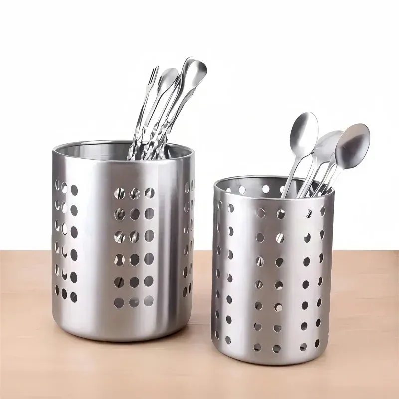 Stainless Steel Cylindrical Chopstick Cutlery Storage Box Holder Organizer for Home Kitchens, Restaurants, Dormitories - Durable & Stylish Utensil Container thumbnail 1