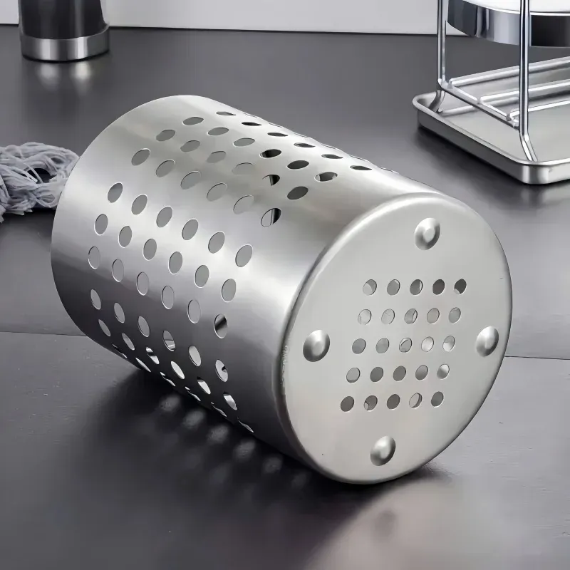 Stainless Steel Cylindrical Chopstick Cutlery Storage Box Holder Organizer for Home Kitchens, Restaurants, Dormitories - Durable & Stylish Utensil Container thumbnail 5