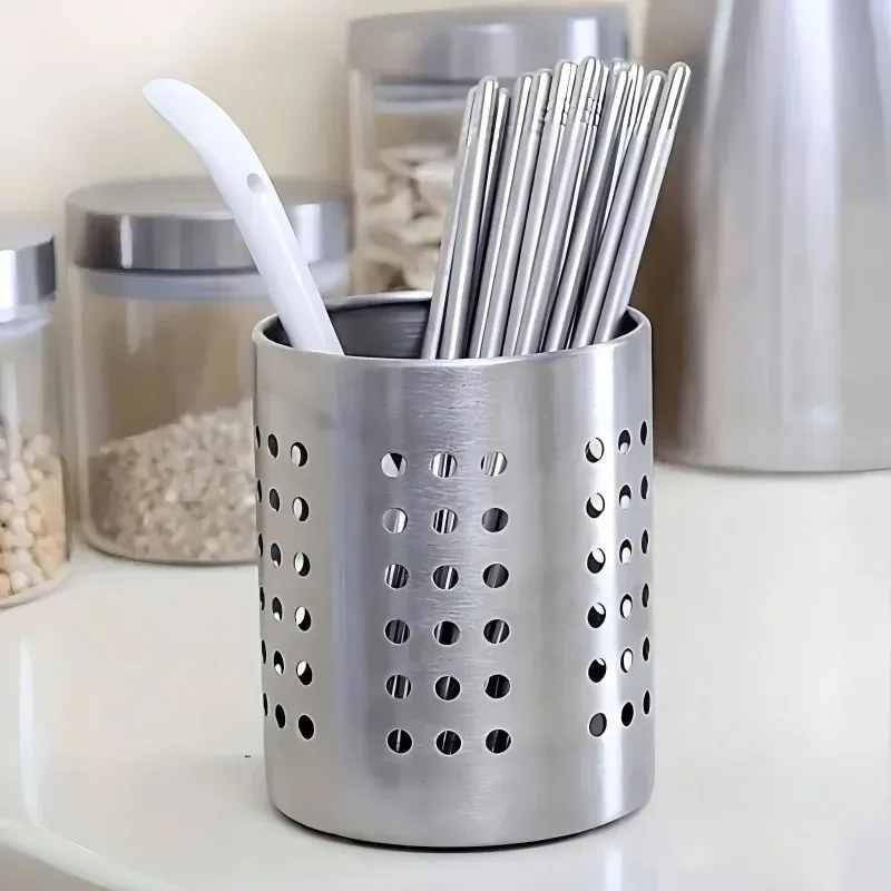 Stainless Steel Cylindrical Chopstick Cutlery Storage Box Holder Organizer for Home Kitchens, Restaurants, Dormitories - Durable & Stylish Utensil Container showcase 2