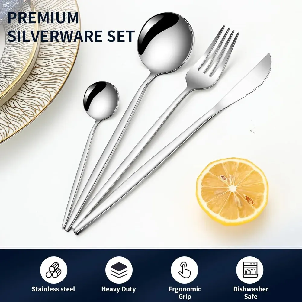 24-Piece Stainless Steel Flatware Cutlery Set - Elegant Tableware with Dessert Spoons, Dishwasher Safe for Home Kitchen Dining showcase 2