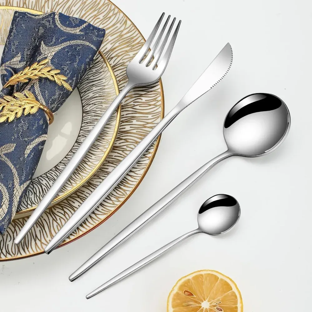 24-Piece Stainless Steel Flatware Cutlery Set - Elegant Tableware with Dessert Spoons, Dishwasher Safe for Home Kitchen Dining showcase 5