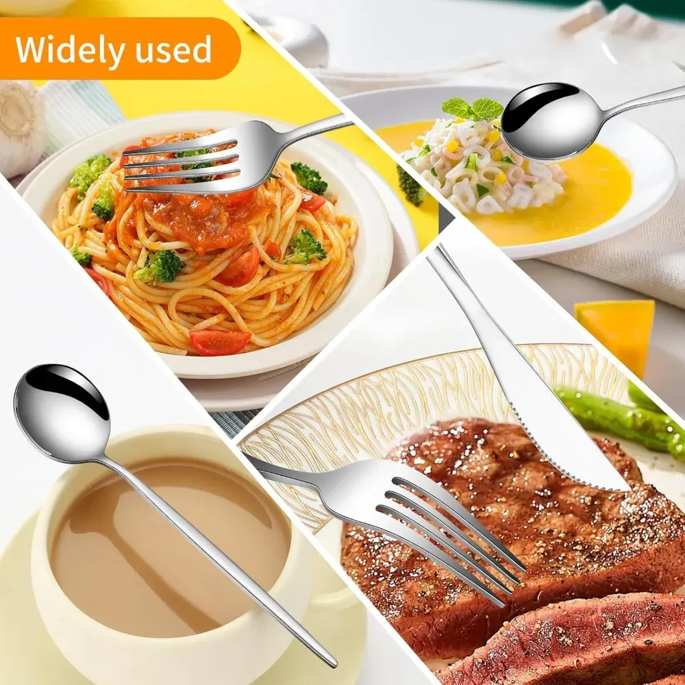 24-Piece Stainless Steel Flatware Cutlery Set - Elegant Tableware with Dessert Spoons, Dishwasher Safe for Home Kitchen Dining thumbnail 3