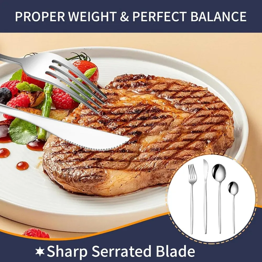 24-Piece Stainless Steel Flatware Cutlery Set - Elegant Tableware with Dessert Spoons, Dishwasher Safe for Home Kitchen Dining thumbnail 4