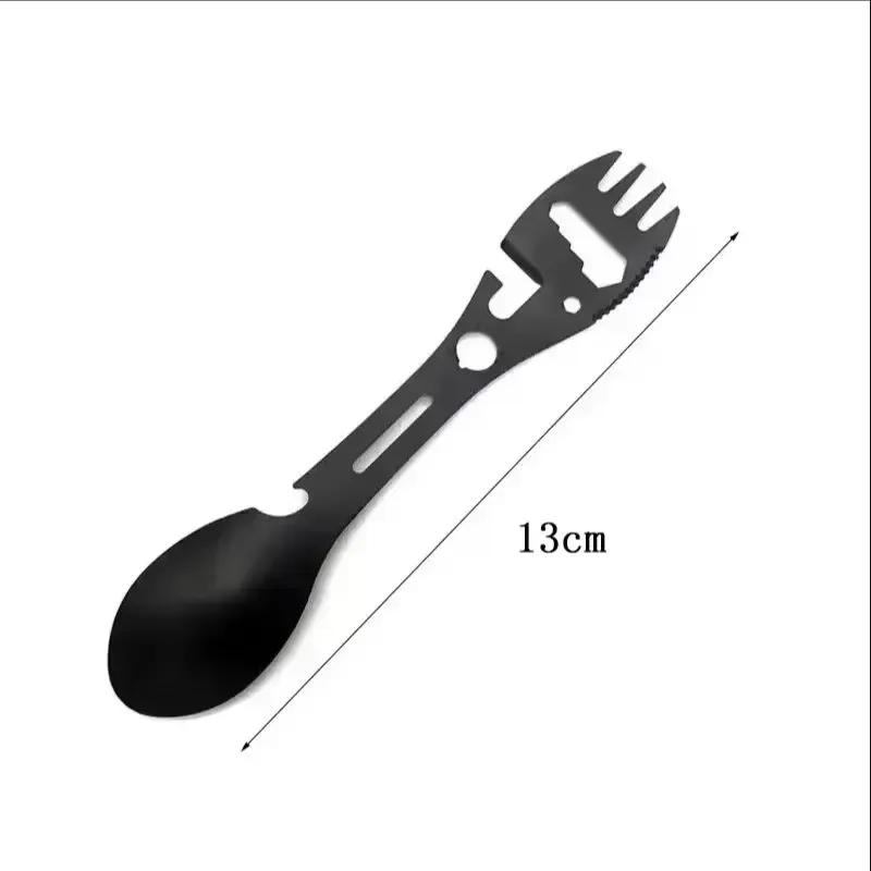 5-in-1 Stainless Steel Camping Utensils Set: Portable Outdoor Survival Gear, Multi-tool Cutlery Fork Spoon Bottle Opener for Hiking, Travel, and Picnics thumbnail 6