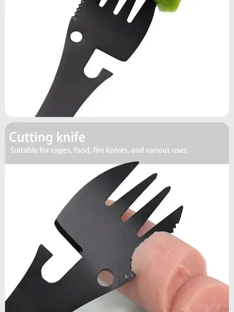 5-in-1 Stainless Steel Camping Utensils Set: Portable Outdoor Survival Gear, Multi-tool Cutlery Fork Spoon Bottle Opener for Hiking, Travel, and Picnics showcase 5