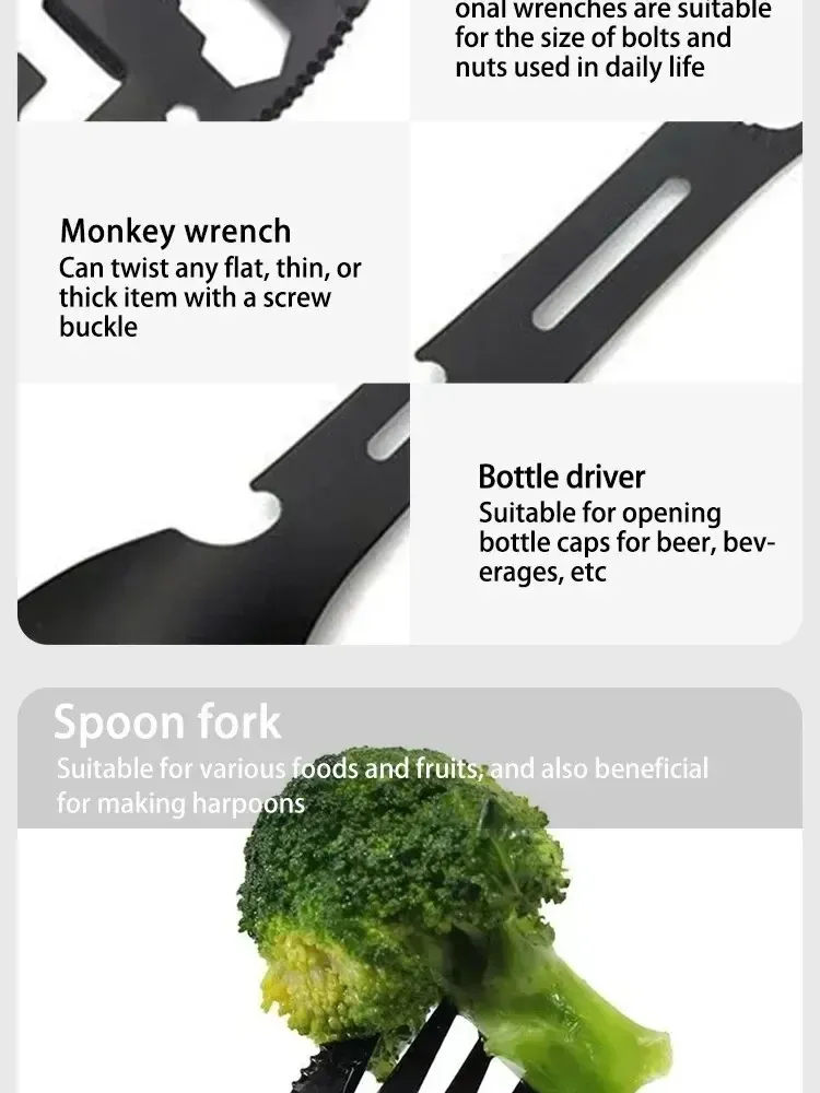 5-in-1 Stainless Steel Camping Utensils Set: Portable Outdoor Survival Gear, Multi-tool Cutlery Fork Spoon Bottle Opener for Hiking, Travel, and Picnics showcase 4