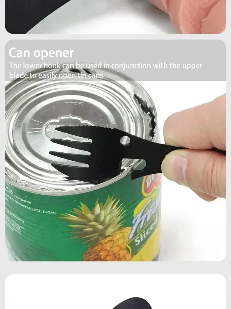 5-in-1 Stainless Steel Camping Utensils Set: Portable Outdoor Survival Gear, Multi-tool Cutlery Fork Spoon Bottle Opener for Hiking, Travel, and Picnics showcase 6