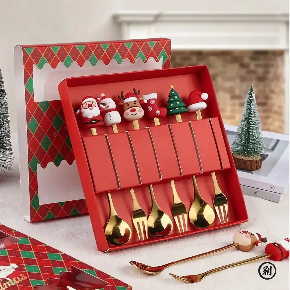 Christmas Themed Cutlery Set - Stainless Steel Cartoon Knife Fork Spoon, 2/4/6 Piece Holiday Gift & Table Decoration thumbnail 2