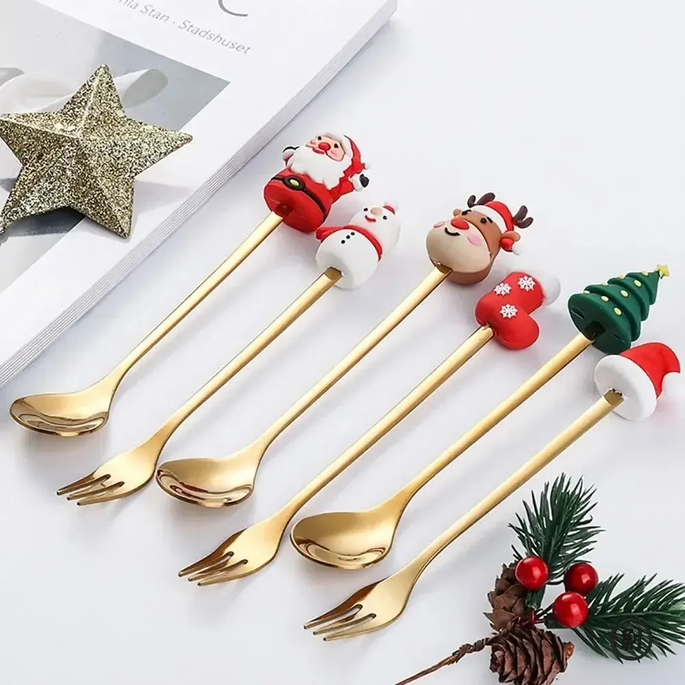 Christmas Themed Cutlery Set - Stainless Steel Cartoon Knife Fork Spoon, 2/4/6 Piece Holiday Gift & Table Decoration thumbnail 5