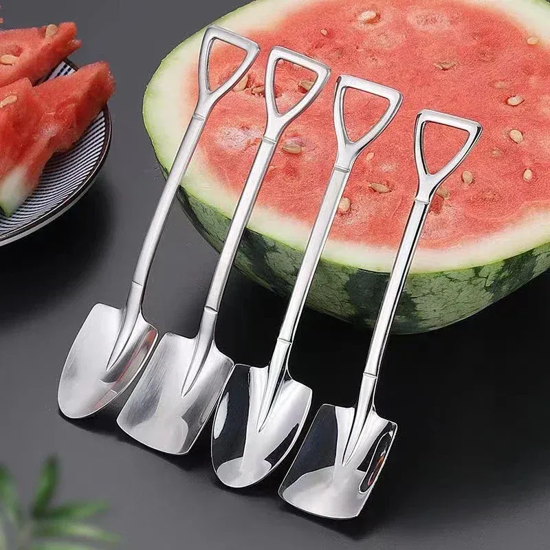 Creative Stainless Steel Spade Spoon Set - 4PCS Ice Cream Dessert Tea Coffee Spoons, Durable & Rust-Resistant Tableware for Kitchen Use