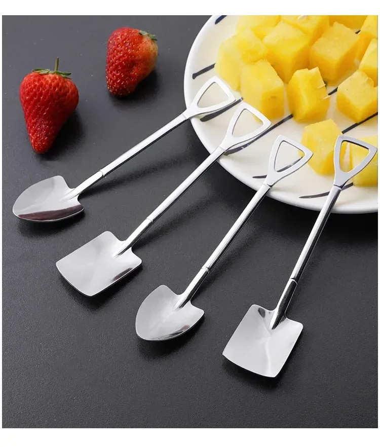 Creative Stainless Steel Spade Spoon Set - 4PCS Ice Cream Dessert Tea Coffee Spoons, Durable & Rust-Resistant Tableware for Kitchen Use showcase 7