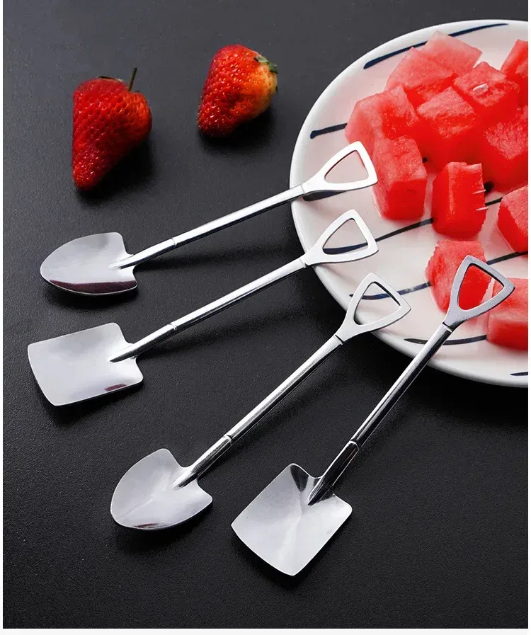 Creative Stainless Steel Spade Spoon Set - 4PCS Ice Cream Dessert Tea Coffee Spoons, Durable & Rust-Resistant Tableware for Kitchen Use showcase 8