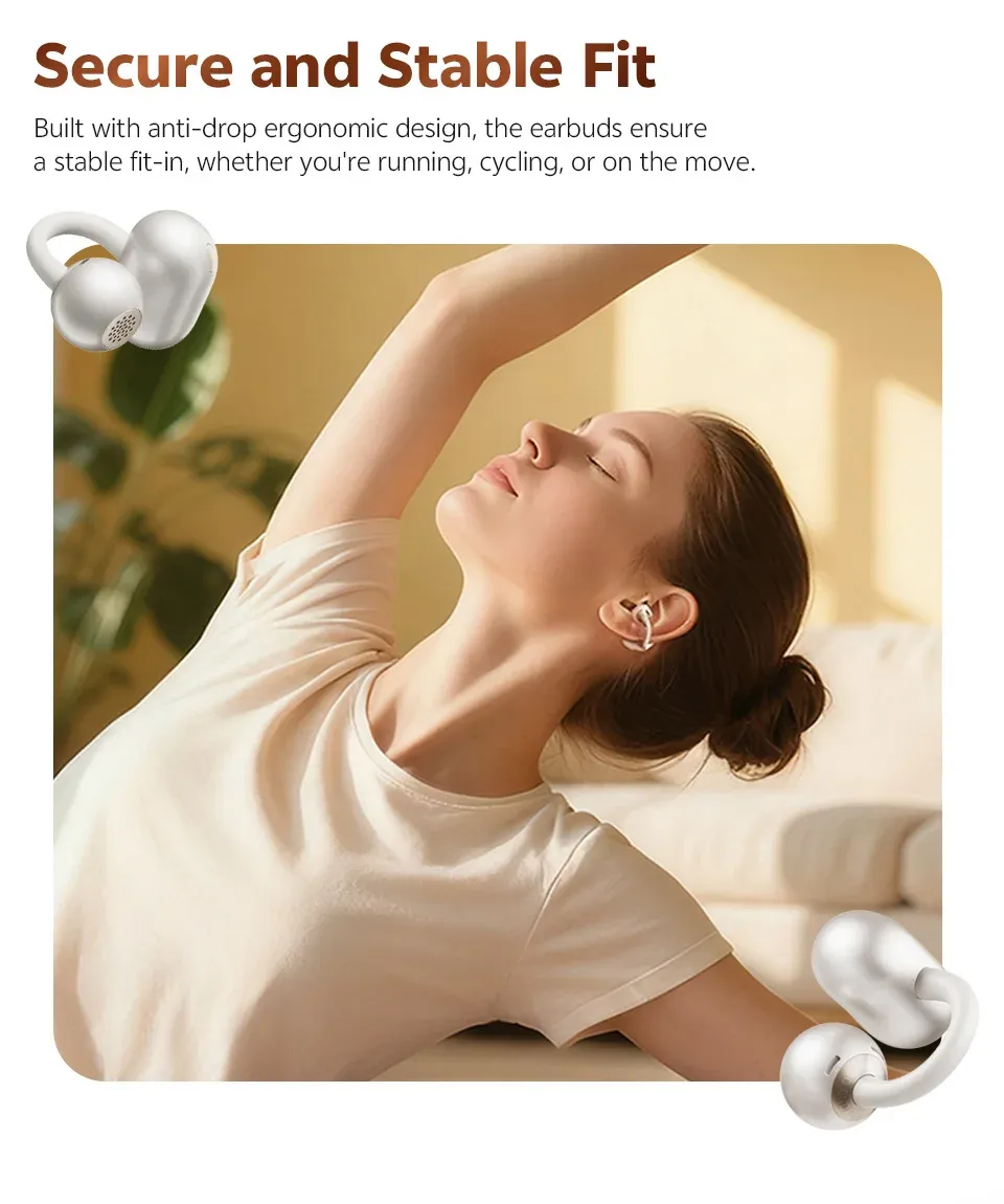 QCY Crossky C50 Open Ear Wireless Earbuds, Bluetooth 6.0 Clip-On Sports Headphones with 4 Mic AI Clear Call, Bass Boost, 35H Playtime, IPX5 Waterproof for Running & Fitness showcase 5
