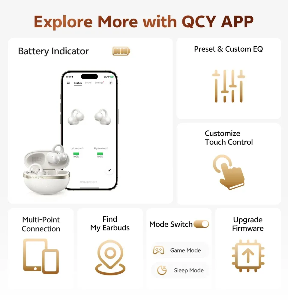 QCY Crossky C50 Open Ear Wireless Earbuds, Bluetooth 6.0 Clip-On Sports Headphones with 4 Mic AI Clear Call, Bass Boost, 35H Playtime, IPX5 Waterproof for Running & Fitness showcase 18