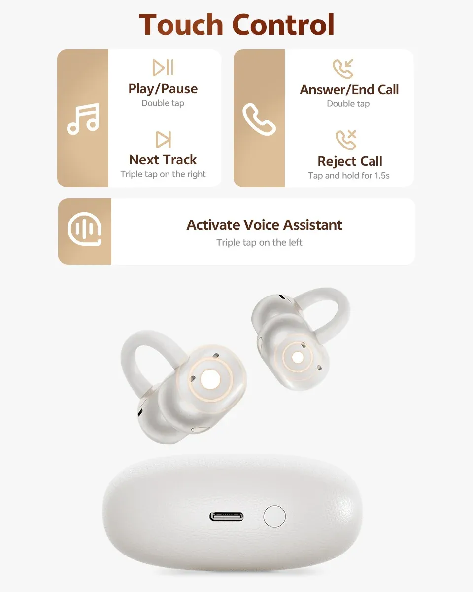 QCY Crossky C50 Open Ear Wireless Earbuds, Bluetooth 6.0 Clip-On Sports Headphones with 4 Mic AI Clear Call, Bass Boost, 35H Playtime, IPX5 Waterproof for Running & Fitness showcase 16