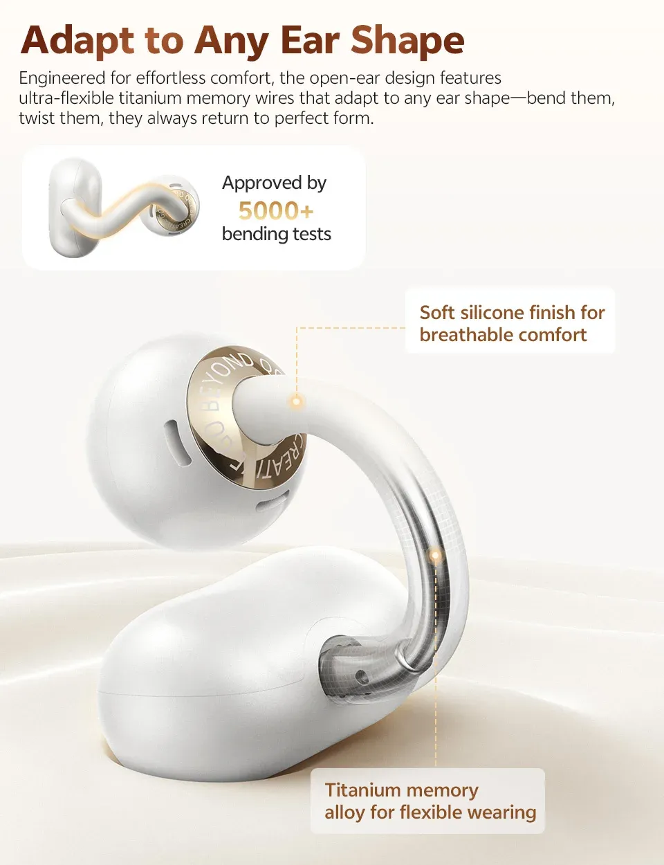 QCY Crossky C50 Open Ear Wireless Earbuds, Bluetooth 6.0 Clip-On Sports Headphones with 4 Mic AI Clear Call, Bass Boost, 35H Playtime, IPX5 Waterproof for Running & Fitness showcase 4