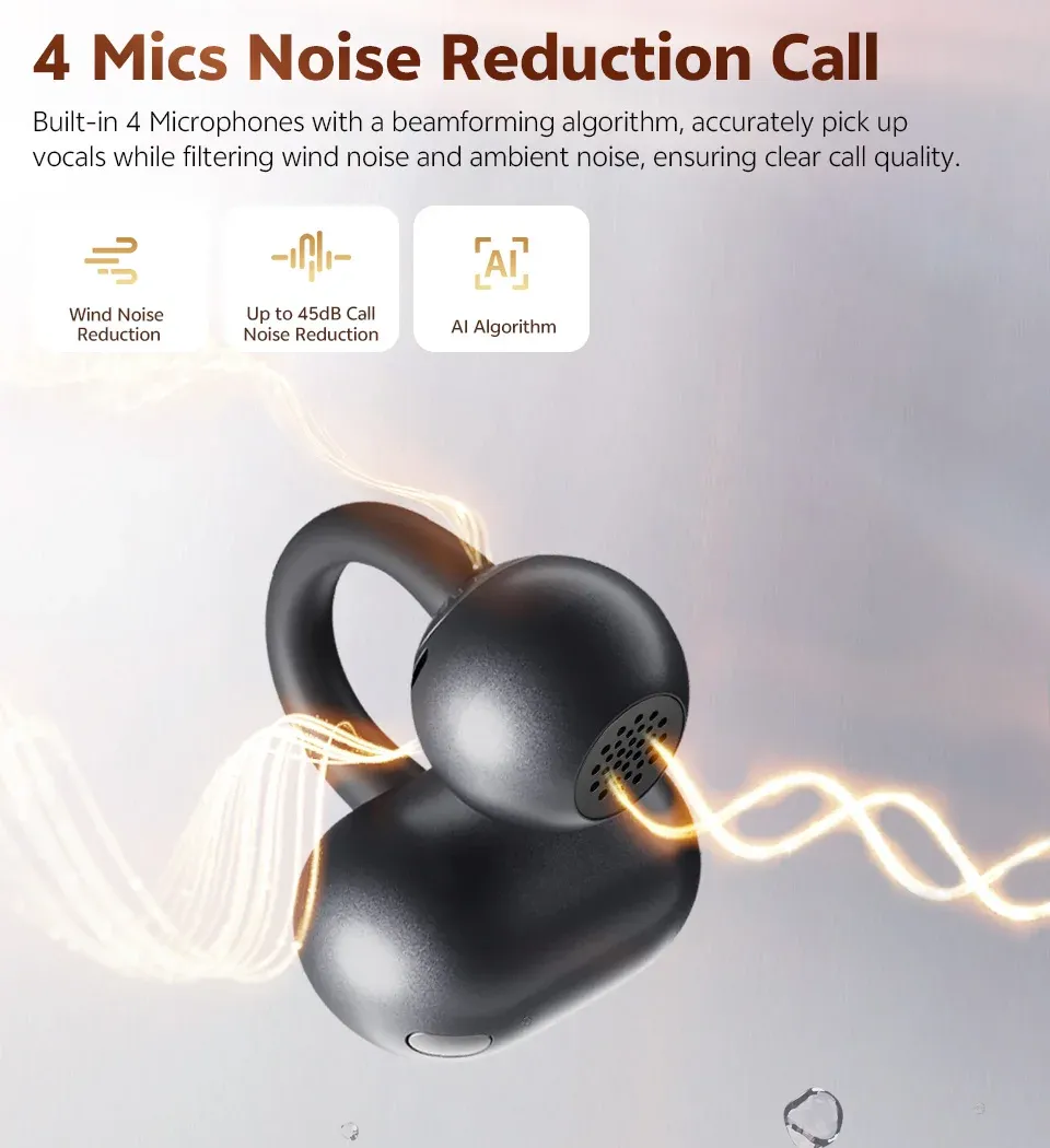 QCY Crossky C50 Open Ear Wireless Earbuds, Bluetooth 6.0 Clip-On Sports Headphones with 4 Mic AI Clear Call, Bass Boost, 35H Playtime, IPX5 Waterproof for Running & Fitness showcase 11
