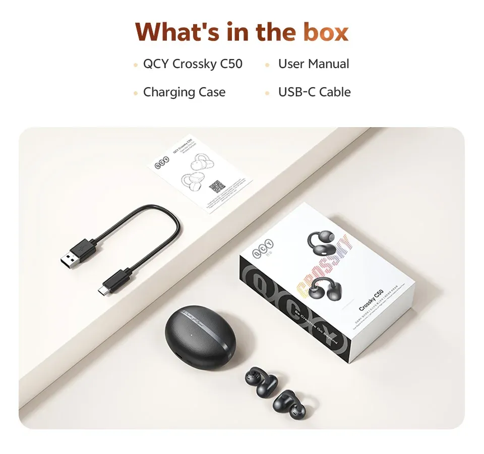 QCY Crossky C50 Open Ear Wireless Earbuds, Bluetooth 6.0 Clip-On Sports Headphones with 4 Mic AI Clear Call, Bass Boost, 35H Playtime, IPX5 Waterproof for Running & Fitness showcase 19