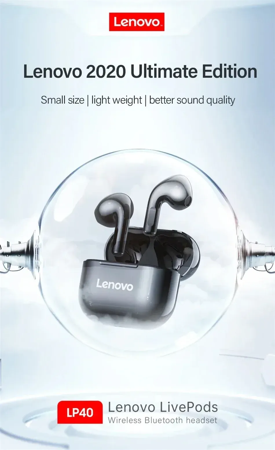 New LP40 Bluetooth V5.0 Wireless Earbuds, Sweatproof Lightweight Headphones with Mic, Compatible with Smartphones and Laptops for Sports and Daily Use showcase 3