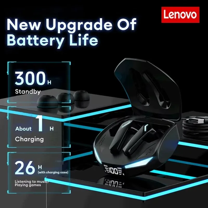 Lenovo XT53 Wireless Bluetooth 5.4 Earphones with LED Display, IPX4 Waterproof, Low Latency Gaming Mode, 26H Battery Life, Immersive 3D Stereo Sound for Mobile Gamers & Music Lovers thumbnail 6