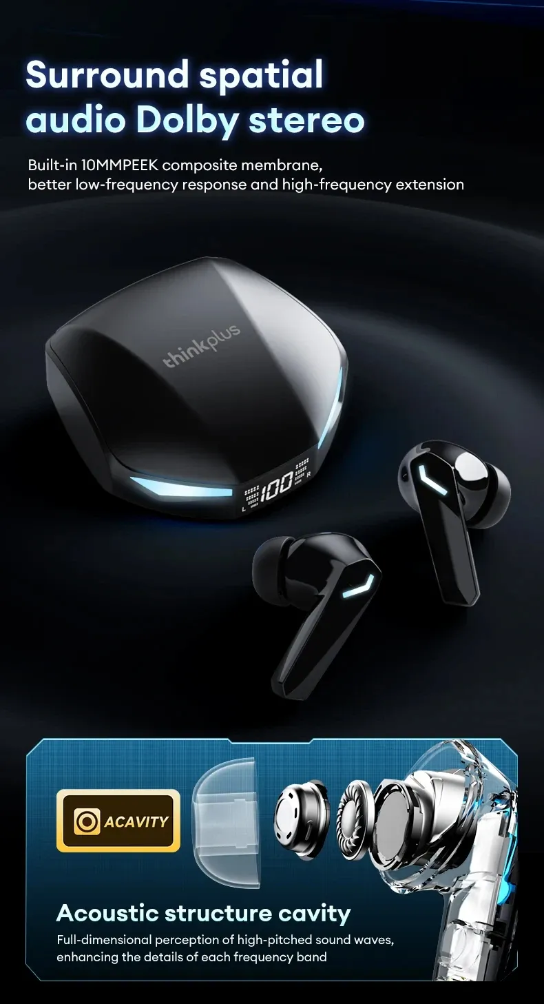 Lenovo XT53 Wireless Bluetooth 5.4 Earphones with LED Display, IPX4 Waterproof, Low Latency Gaming Mode, 26H Battery Life, Immersive 3D Stereo Sound for Mobile Gamers & Music Lovers showcase 7