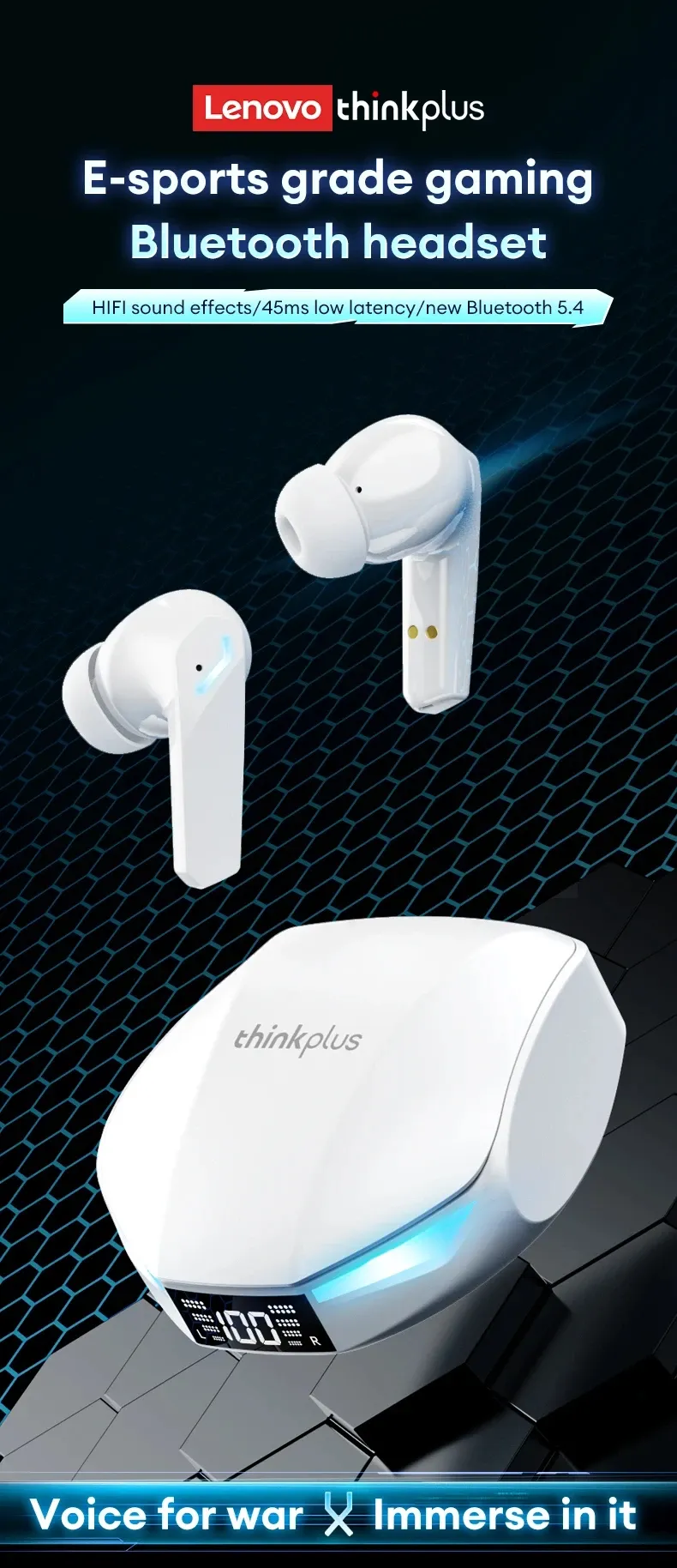 Lenovo XT53 Wireless Bluetooth 5.4 Earphones with LED Display, IPX4 Waterproof, Low Latency Gaming Mode, 26H Battery Life, Immersive 3D Stereo Sound for Mobile Gamers & Music Lovers showcase 4