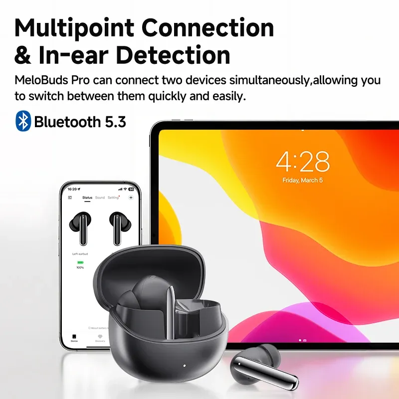 QCY MeloBuds Pro Wireless Earbuds with 46dB Hybrid ANC, Bluetooth 5.3, Hi-Res LDAC Audio, 6 Mics, 34H Battery Life, In-Ear Detection - Perfect for Calls & Music on the Go thumbnail 5