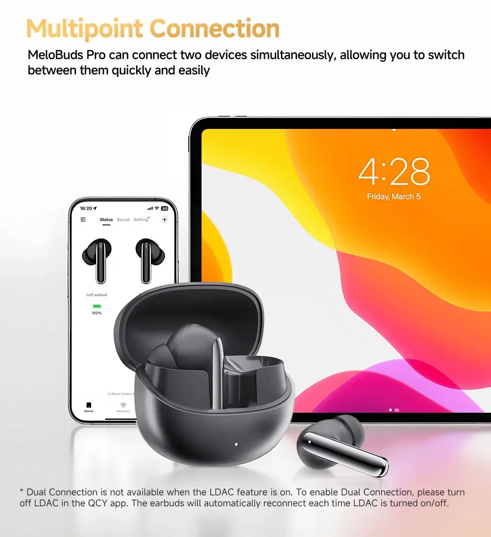 QCY MeloBuds Pro Wireless Earbuds with 46dB Hybrid ANC, Bluetooth 5.3, Hi-Res LDAC Audio, 6 Mics, 34H Battery Life, In-Ear Detection - Perfect for Calls & Music on the Go showcase 11