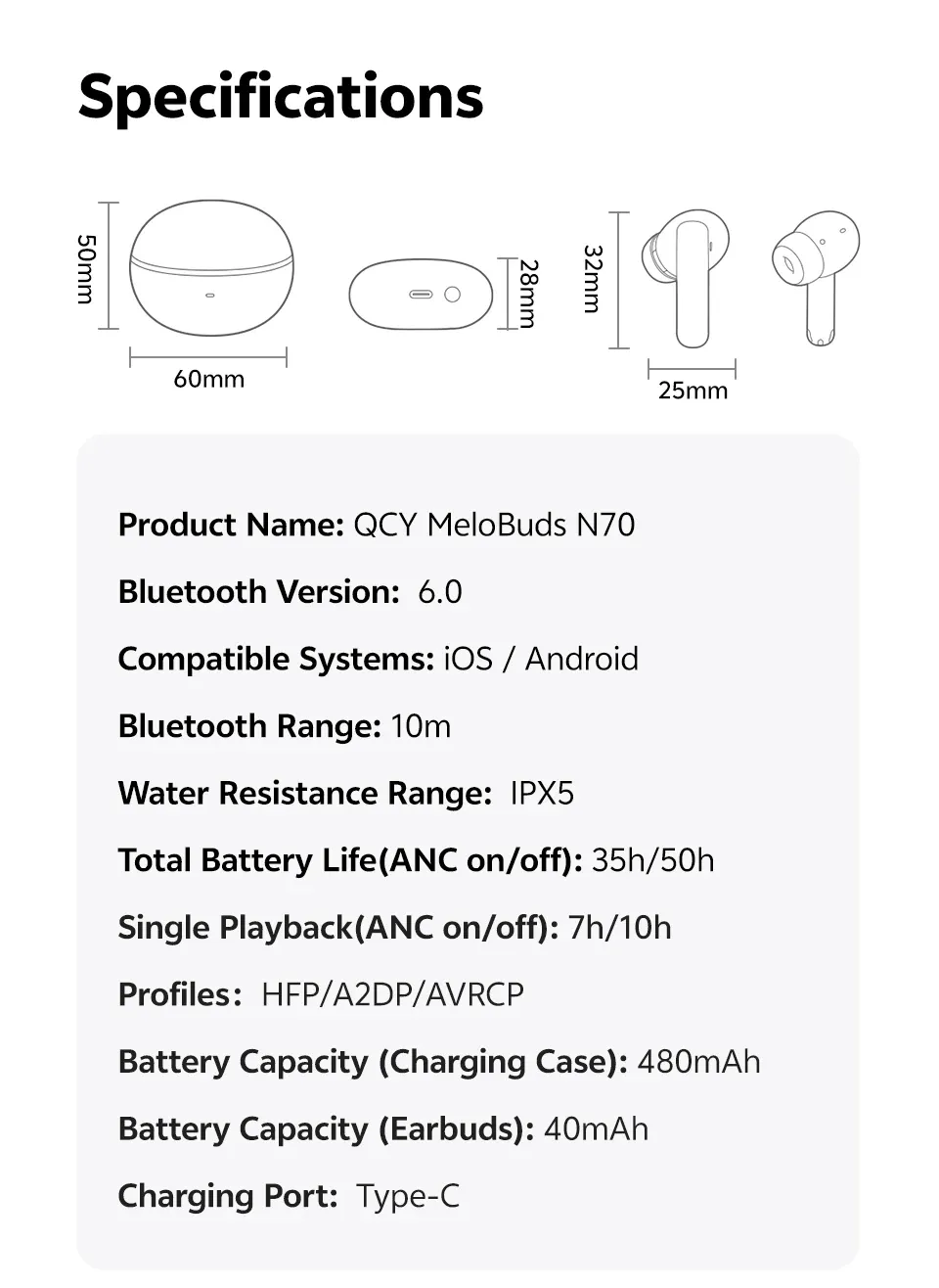 QCY MeloBuds N70 Adaptive ANC Wireless Earbuds, Bluetooth 6.0 LDAC Hi-Res Audio, 6 Mics ENC for Clear Calls, 50-Hour Playtime, Wireless Charging, IPX5 Waterproof, Smart In-Ear Detection showcase 17