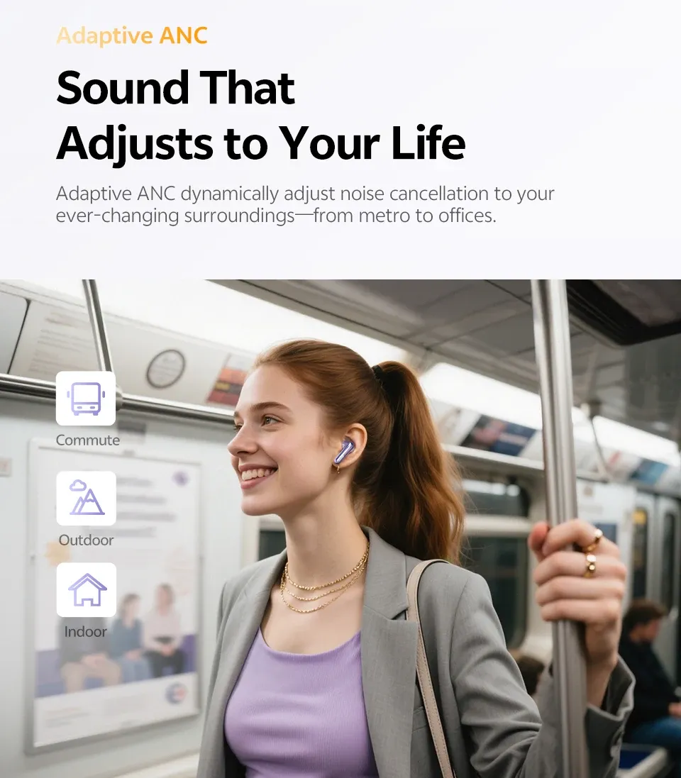 QCY MeloBuds N70 Adaptive ANC Wireless Earbuds, Bluetooth 6.0 LDAC Hi-Res Audio, 6 Mics ENC for Clear Calls, 50-Hour Playtime, Wireless Charging, IPX5 Waterproof, Smart In-Ear Detection showcase 6