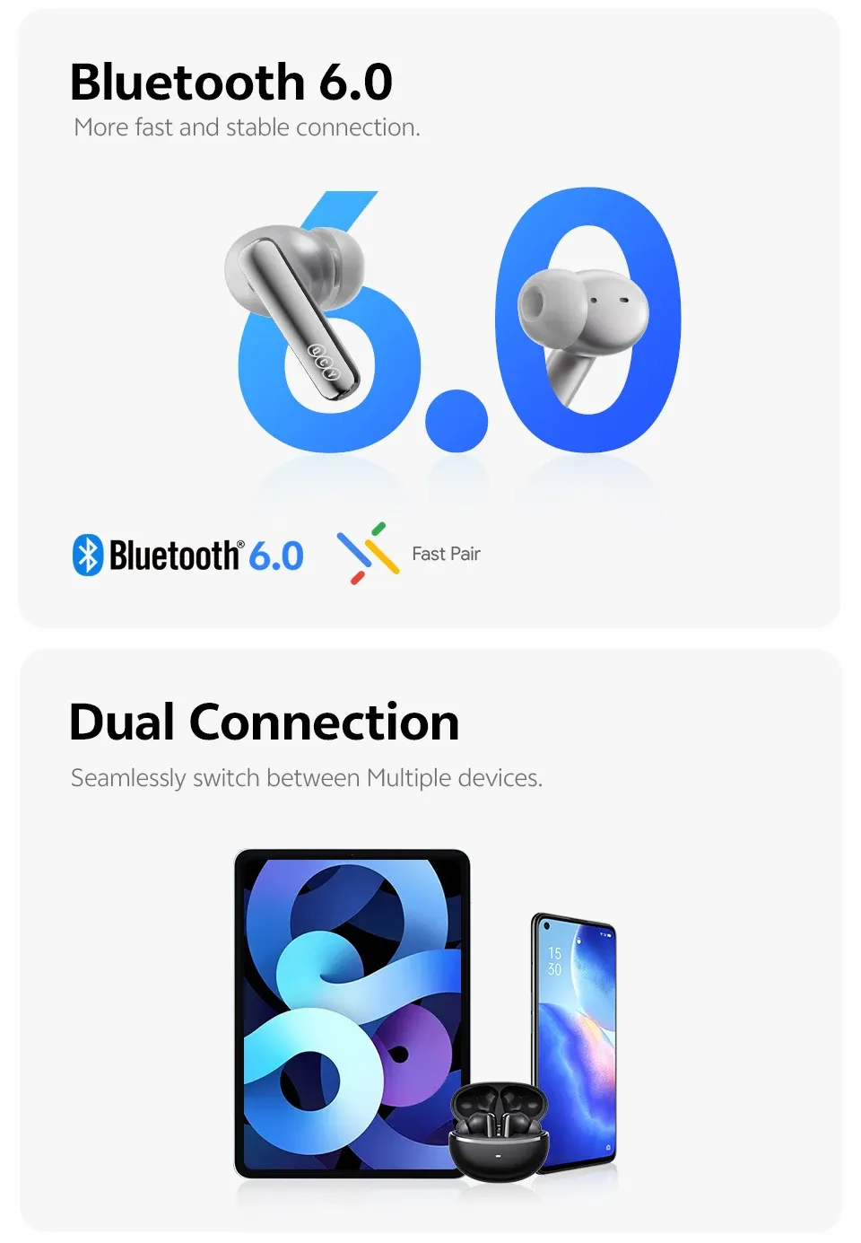 QCY MeloBuds N70 Adaptive ANC Wireless Earbuds, Bluetooth 6.0 LDAC Hi-Res Audio, 6 Mics ENC for Clear Calls, 50-Hour Playtime, Wireless Charging, IPX5 Waterproof, Smart In-Ear Detection showcase 13