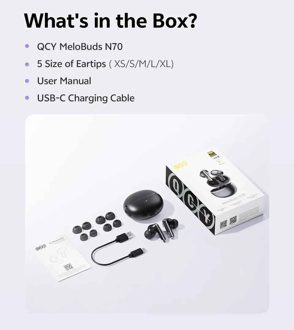 QCY MeloBuds N70 Adaptive ANC Wireless Earbuds, Bluetooth 6.0 LDAC Hi-Res Audio, 6 Mics ENC for Clear Calls, 50-Hour Playtime, Wireless Charging, IPX5 Waterproof, Smart In-Ear Detection showcase 16