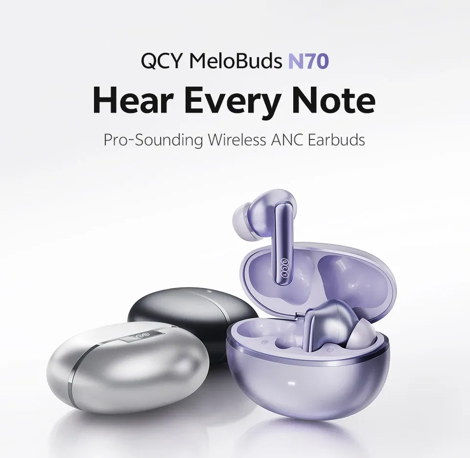 QCY MeloBuds N70 Adaptive ANC Wireless Earbuds, Bluetooth 6.0 LDAC Hi-Res Audio, 6 Mics ENC for Clear Calls, 50-Hour Playtime, Wireless Charging, IPX5 Waterproof, Smart In-Ear Detection showcase 1